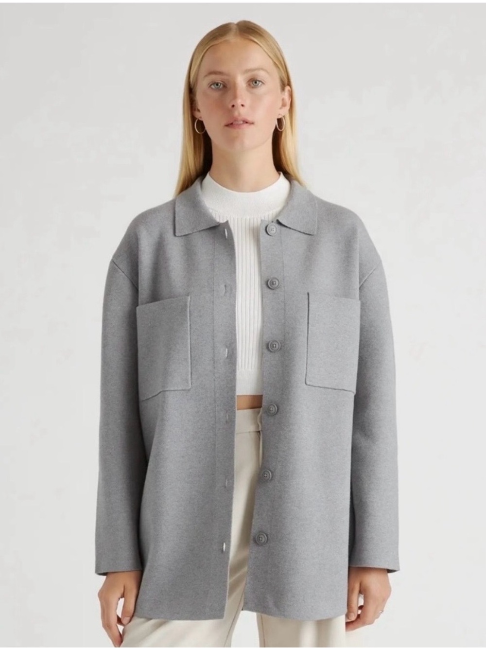Quince Eco Knit Milano stitch oversized shirt jacket